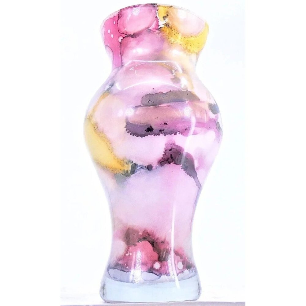 Hand Blown Murano Style Franco Pastel Marble Cloud Art Glass Vase 10" Tall